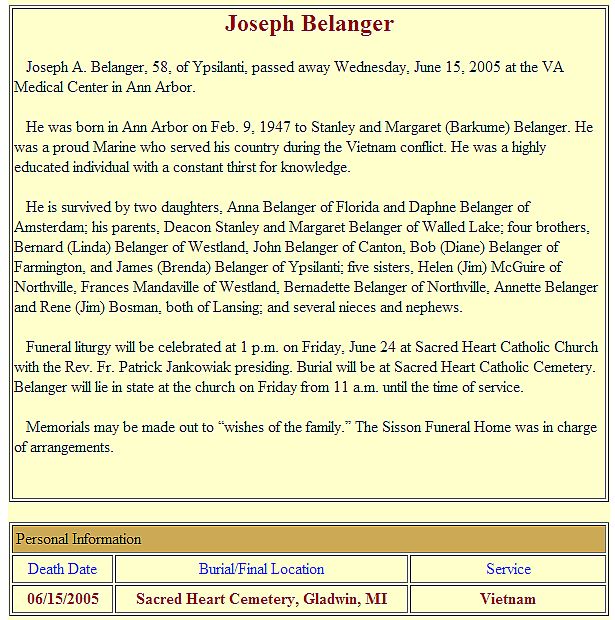 Joe Belanger, Ann Arbor, MI